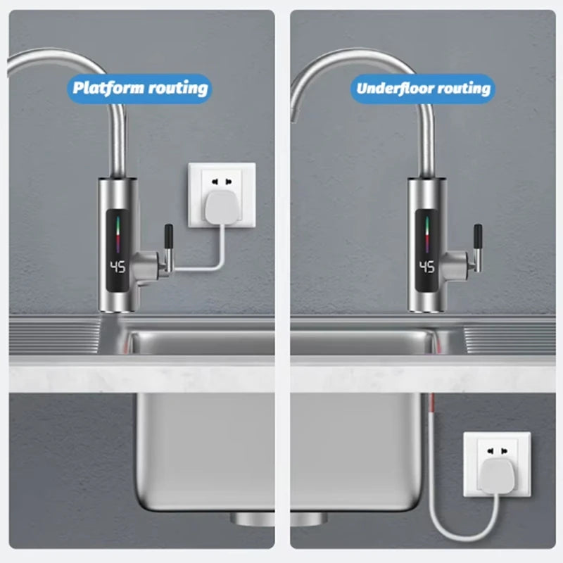3000W 220V Electric Kitchen Water Heater Tap Stainless Steel LED Digital Instant Hot Water Faucet Heater Cold Heating Faucet