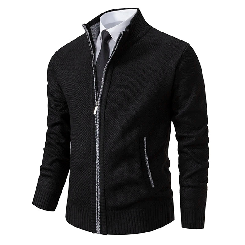 Autumn Winter Men's Casual Sweaters Solid Color Turtleneck Sweater Cardigan Fleece Zipper Cardigan Knit Jackets
