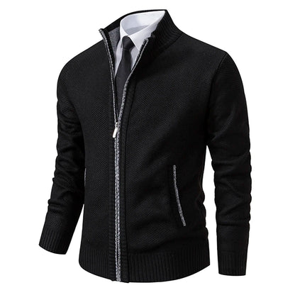 Autumn Winter Men's Casual Sweaters Solid Color Turtleneck Sweater Cardigan Fleece Zipper Cardigan Knit Jackets