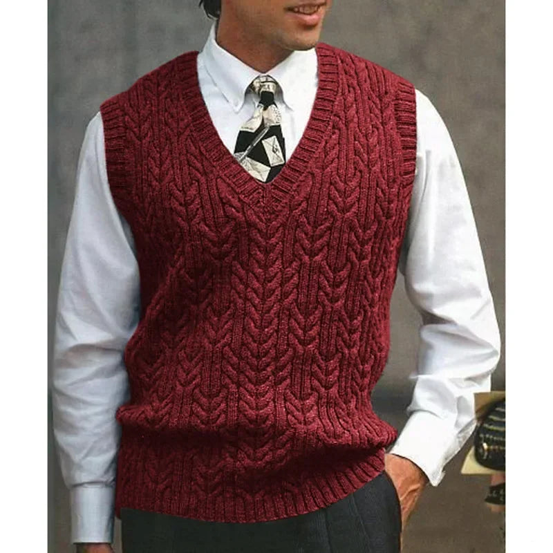 2026 Men's Autumn Winter Warm Casual Knitted Sweater Vest  Sleeveless V Neck Fleece Western Sweaters for Men Sueter Para Hombre
