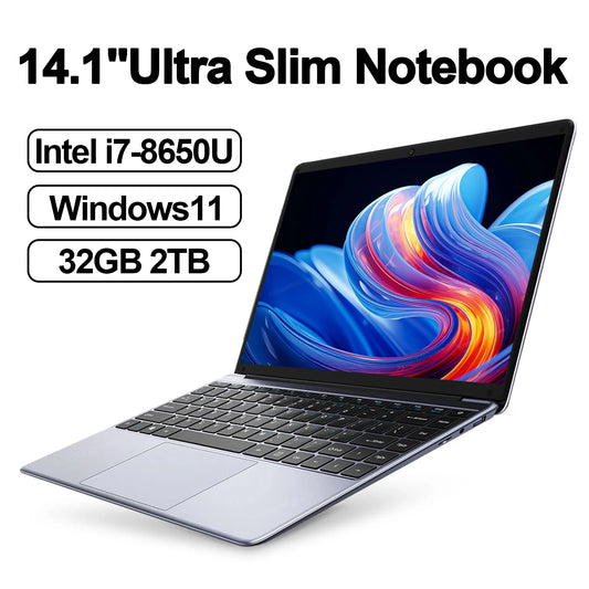 LENO HOT Ultra Slim 14.1" Laptop 32GB 2TB Windows 11 Intel Core i7 8650U Gaming Computer PC Gamer office Notebook 1920*1080 HD