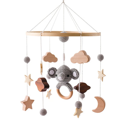 Baby Wooden Bed Bell Cartoon Rabbit Mobile Hanging Rattles Toy Hanger Crib Mobile Bed Bell Wood Toy Holder Arm Bracket Kid Gifts