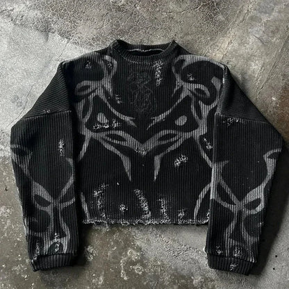 Men Gray Money Sign Sweater Y2k American Dollar Knit Pullover Vintage Classic Streetwear Warm Winter Crewneck Top Casual Fashion