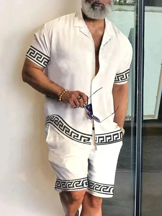 2024 Summer Men's Temperament Shirt Set Men's Hawaii Vacation Short Sleeve Top Drawstring Shorts 2 Pcs Boutique Party Dresses