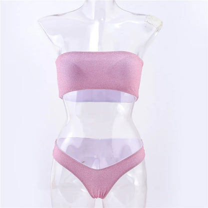 Jucleo 2025 New Swimsuit Women Sexy Glitter Bikini Set Brazilian Thong Biquini High Waist Swimwear Bathing Suit Mujer Blue Pink