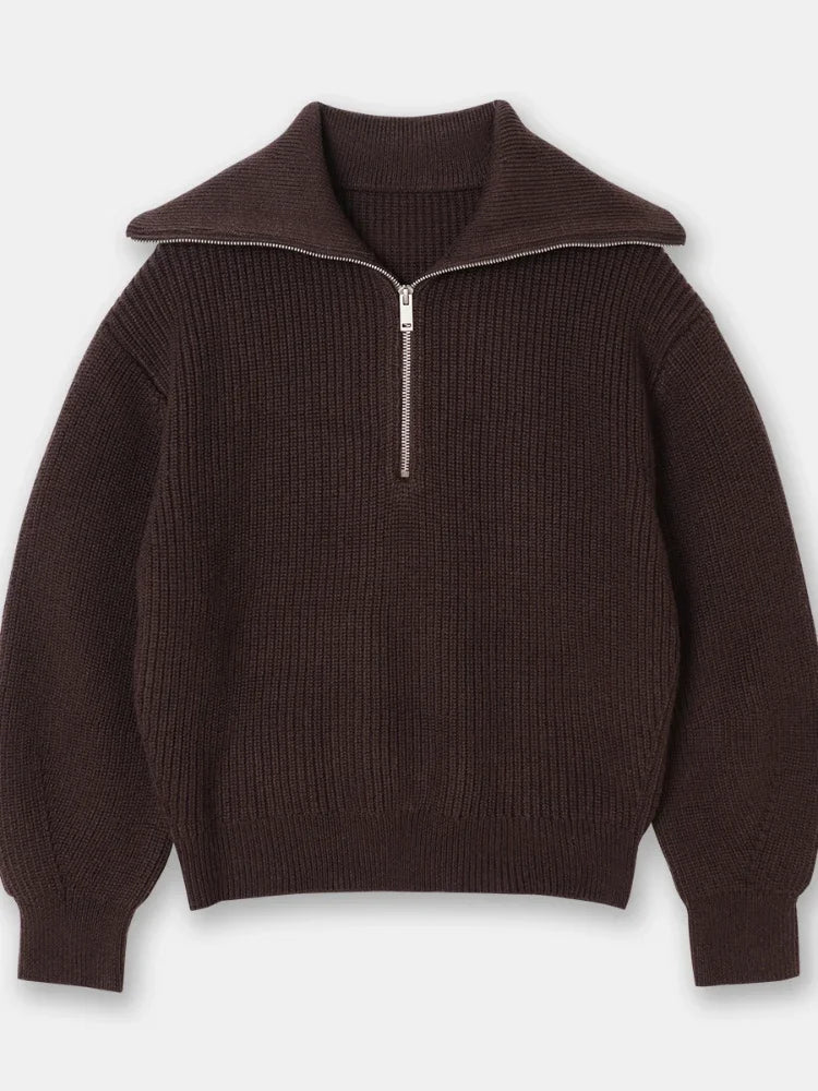Women's Turtleneck Loose Lapel Striped Knitwear Women Pulovers New Simplicity Half Zipper Casual Fashion Women Sweaters 2025