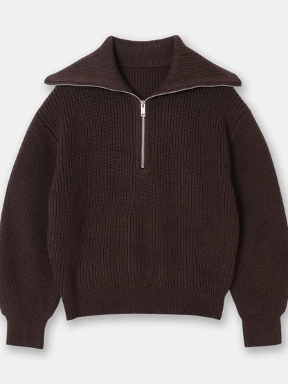 Women's Turtleneck Loose Lapel Striped Knitwear Women Pulovers New Simplicity Half Zipper Casual Fashion Women Sweaters 2025
