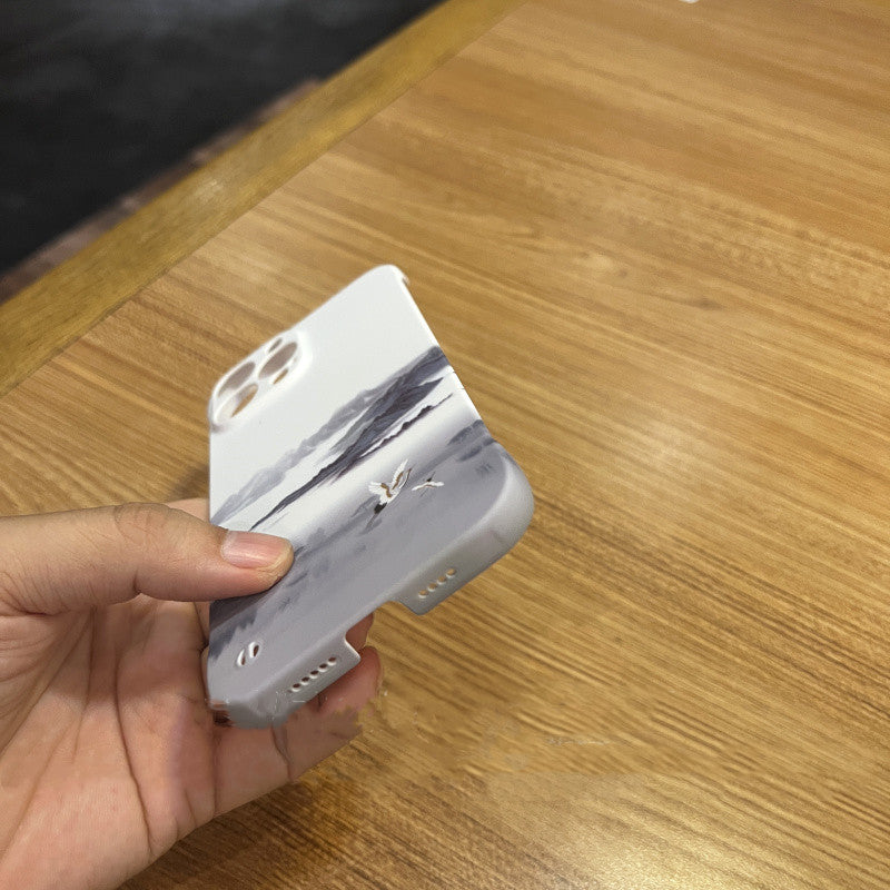 Water Painting White Crane Borderless Simple Mobile Phone Case