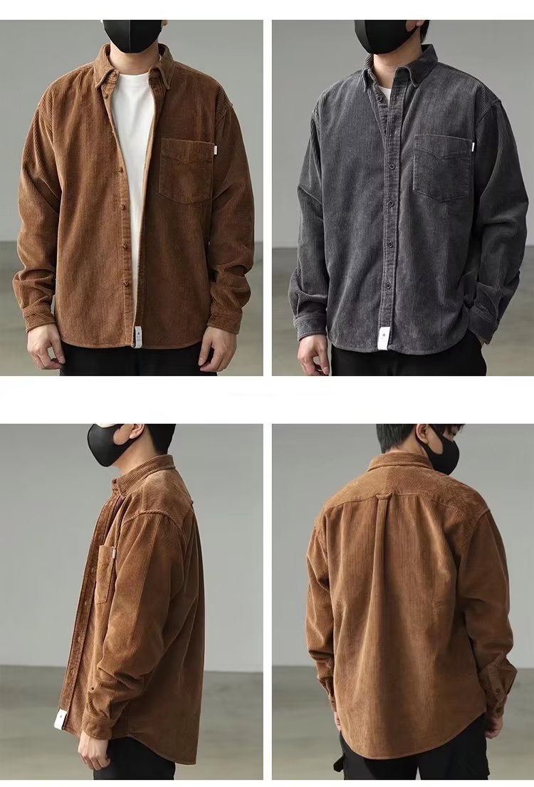 Vintage Corduroy Shirt Men Loose Cargo Shirt Coat