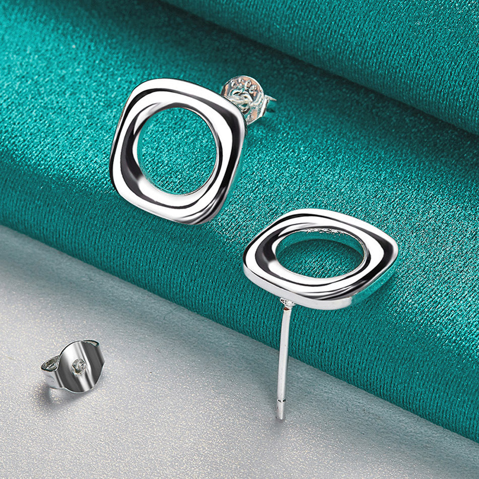 Silver Jewelry 10mm Square Stud Earrings Women