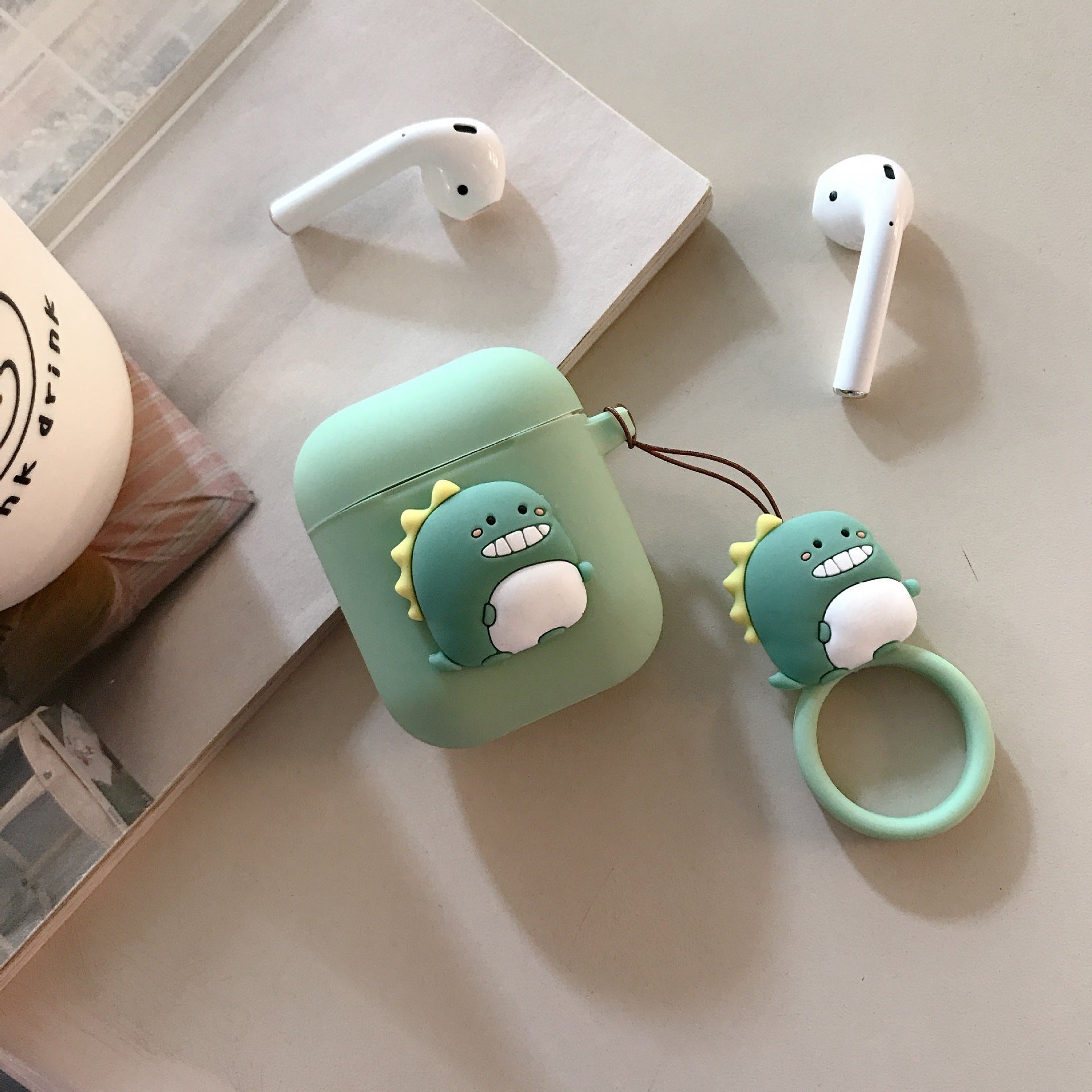 Bluetooth Headset Protection Storage Box Cartoon Silicone Ring Rope