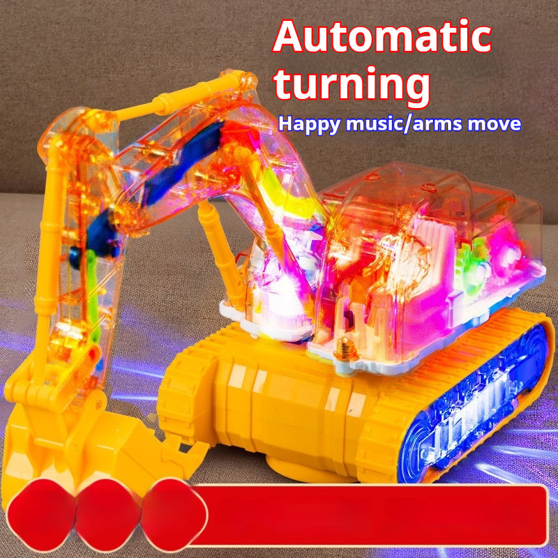 Children's Toy Transparent Mechanical Gear Excavator Movable Joint Light Toy