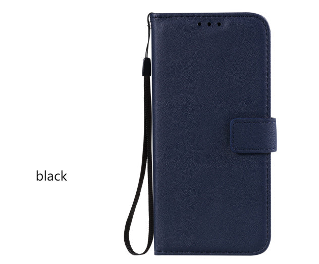 Solid Color Business Leather Flip Card Holder Phone Case
