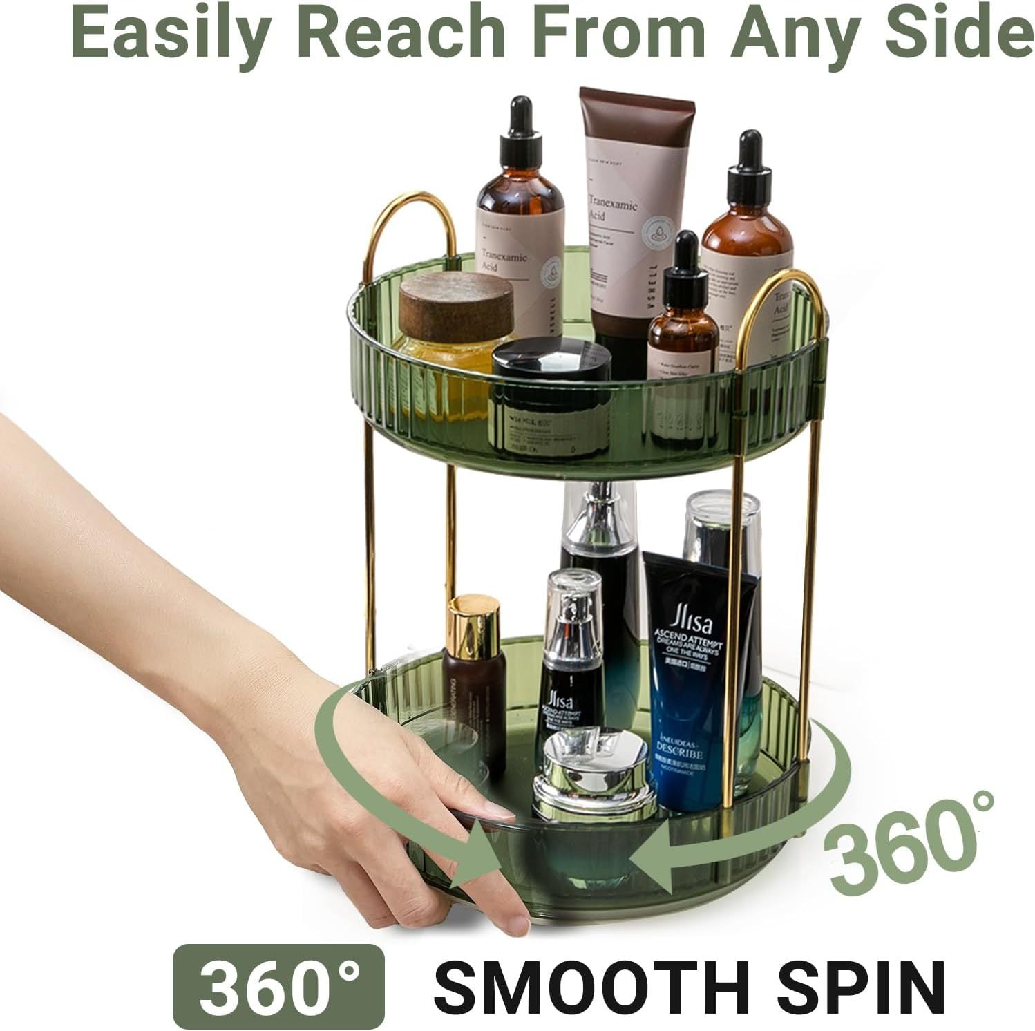 360 Rotating Makeup Organizer - 3-Size Spinning Cosmetic & Skincare Holder For Vanity Countertop 3 Colors