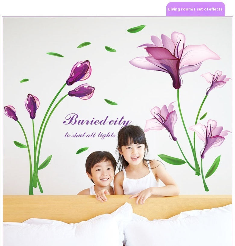 Wall Sticker Purple Flower Self-adhesive Romantic TV Wall Decoration Removable