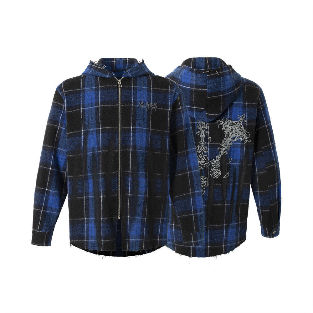 Distressed Plaid Hooded Shirt For Men