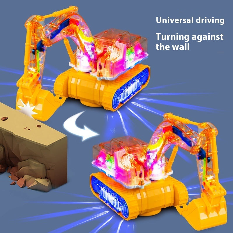 Children's Toy Transparent Mechanical Gear Excavator Movable Joint Light Toy