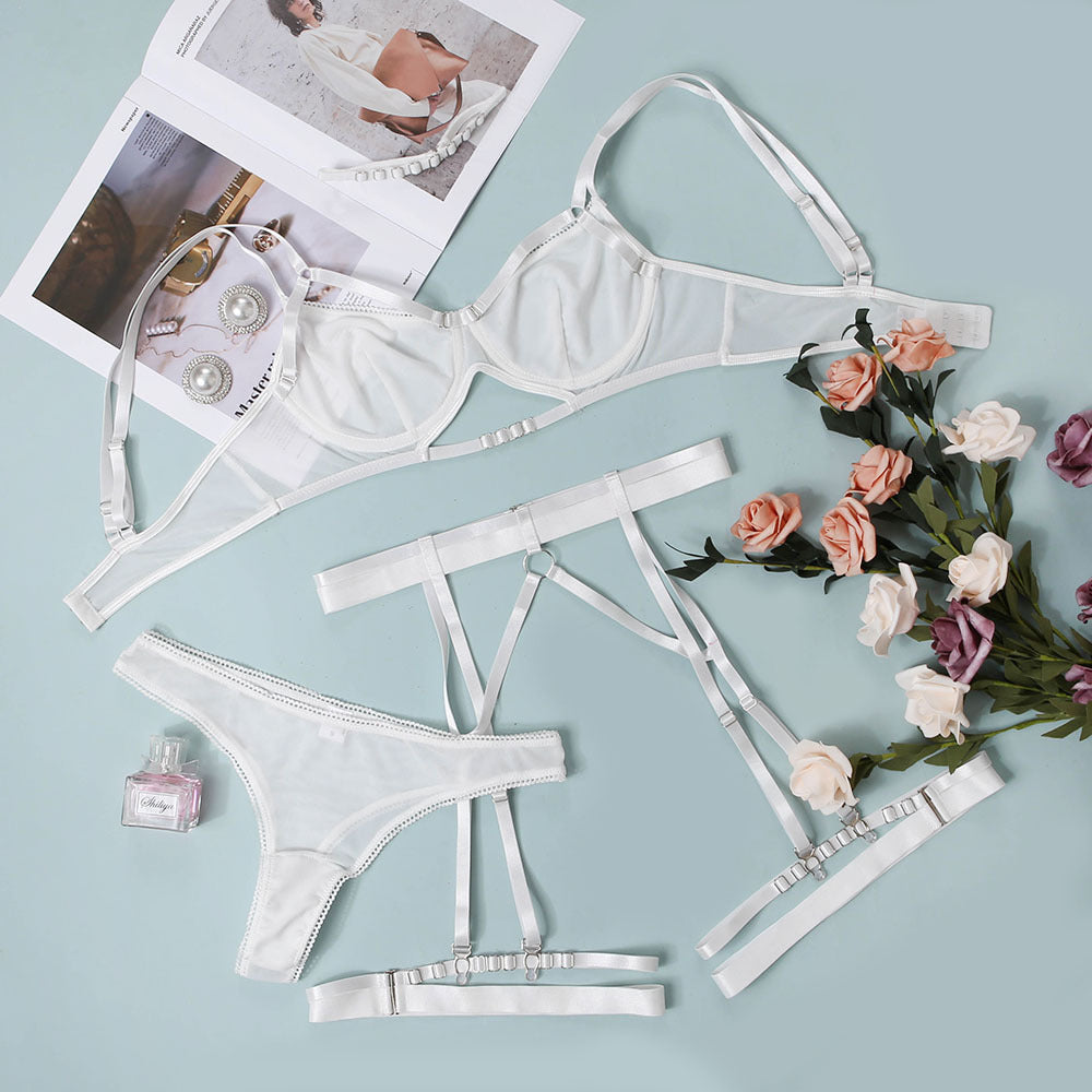 Lace Perspective Underwear Three-piece Set
