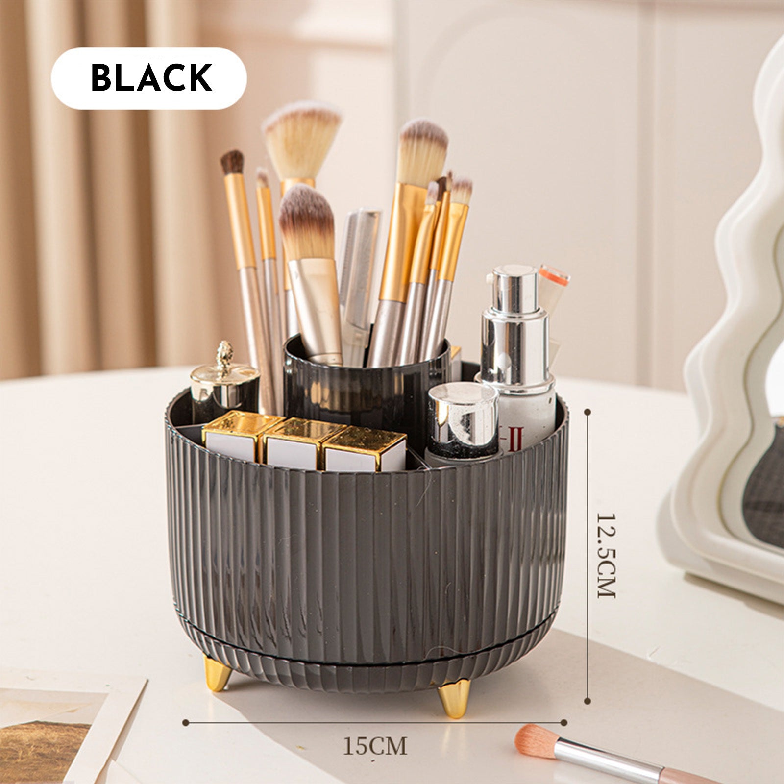 360 Rotating Makeup Brush Holder & Organizer  Countertop Storage For Cosmetics & Skincare 8 Colors