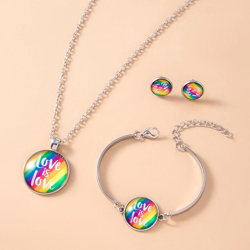 LGBT Pride Love Is Love Jewelry Set Rainbow Flag Glass Necklace Earrings Bracelets Lesbian Gay Bisexual Transgender Jewellery