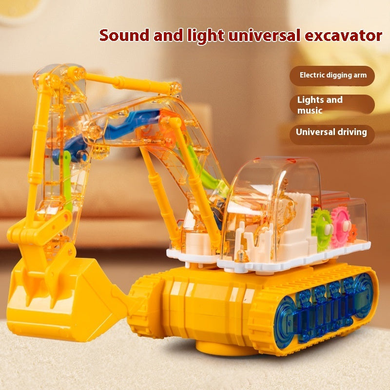 Children's Toy Transparent Mechanical Gear Excavator Movable Joint Light Toy