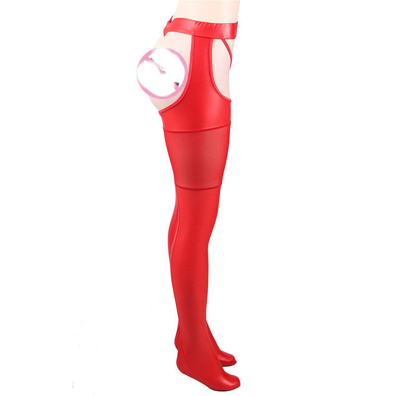 Stockings With Faux Leather Mesh Panels