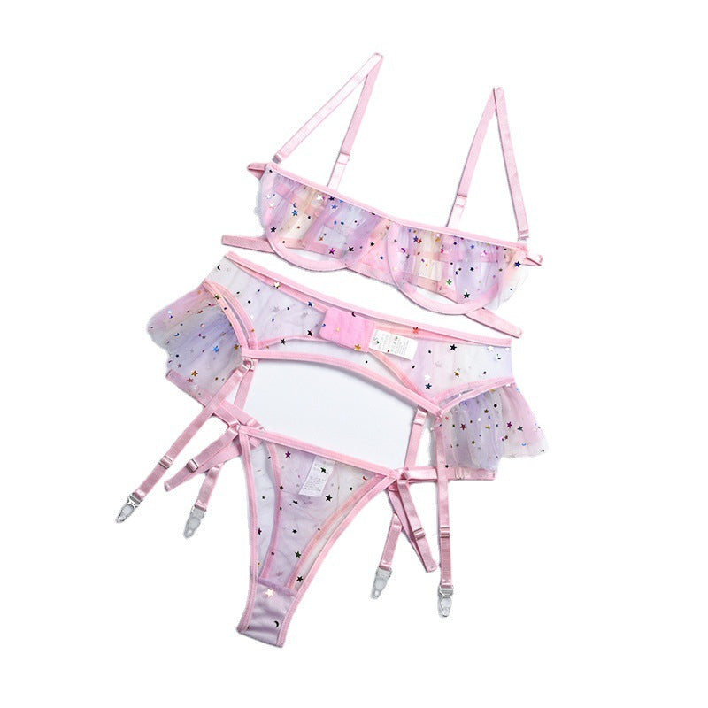 Women's Cute Dewy Flesh Perspective Three-piece Set