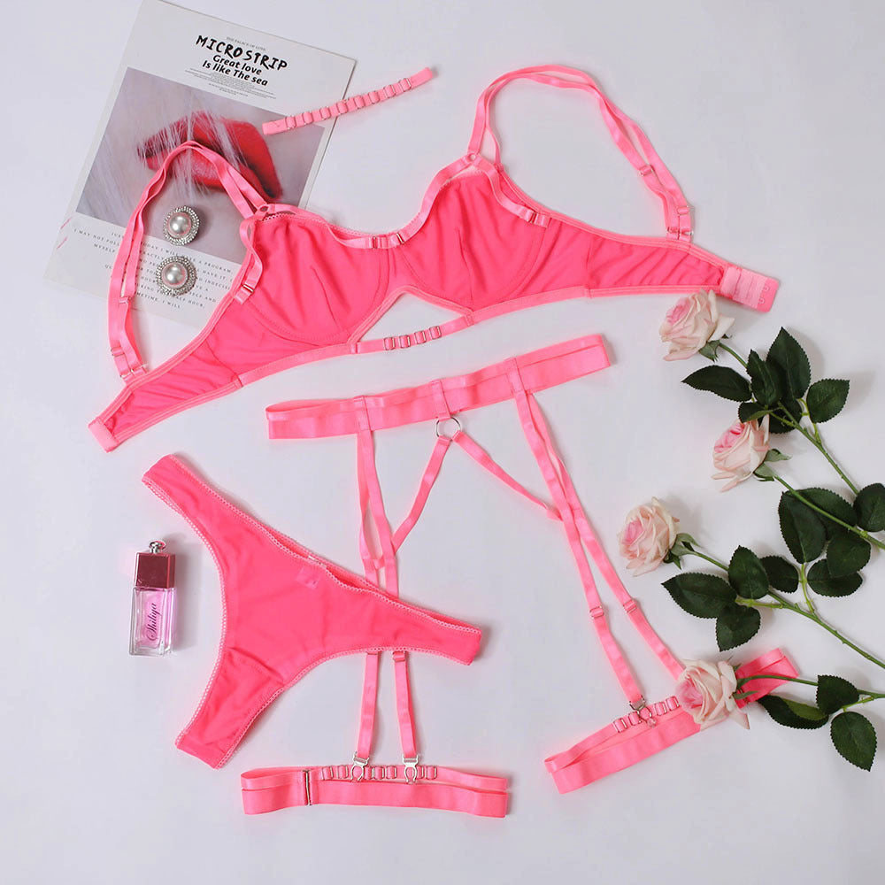 Lace Perspective Underwear Three-piece Set