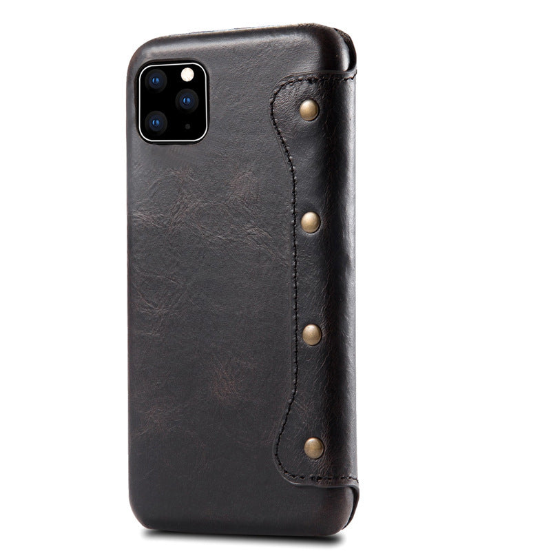 Oil Wax Simple First Layer Leather Phone Case Flip Card