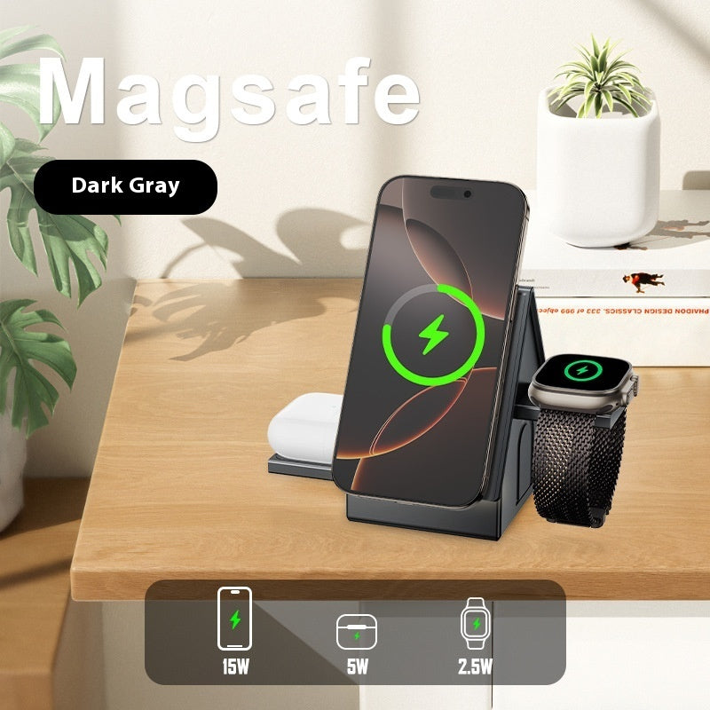 Three-in-one Wireless Charger Desktop Base Magnetic Bracket Suitable For Mobile Phone Watch Headset Fast Charging
