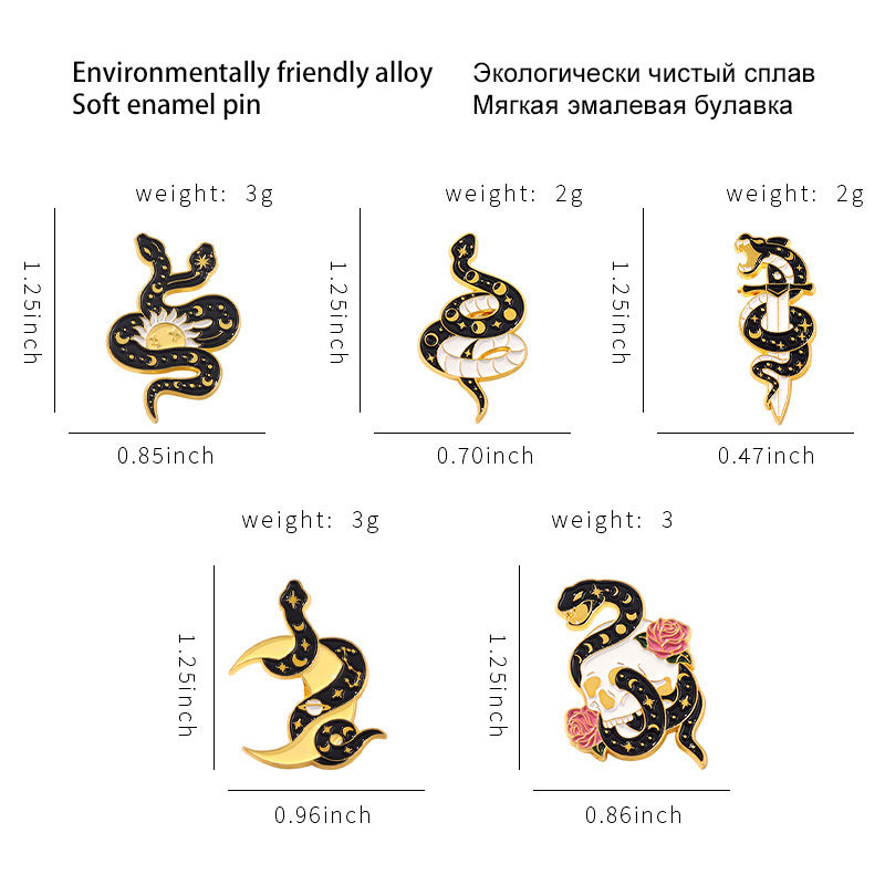 Cartoon Cute Snake-shaped Surround Alloy Brooch Men And Women Couples Dripping Oil Badge Accessories