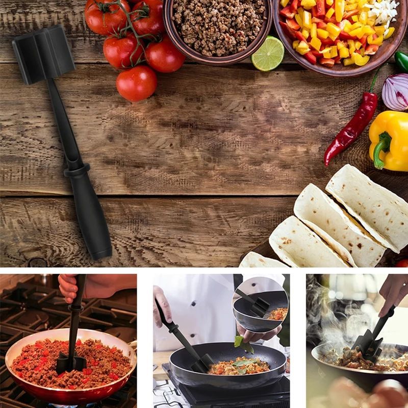 5 Blade Heat Resistant Nylon Meat Chopper Non Scratch Potato Masher Tool Safe For All Cookware Kitchen Utensil For Ground Beef Hamburger Smasher Cooking Tools