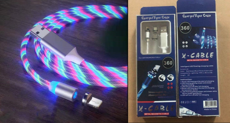 Mobile Phone Three-in-one Light-emitting Charging Streamer Magnetic Data Cable