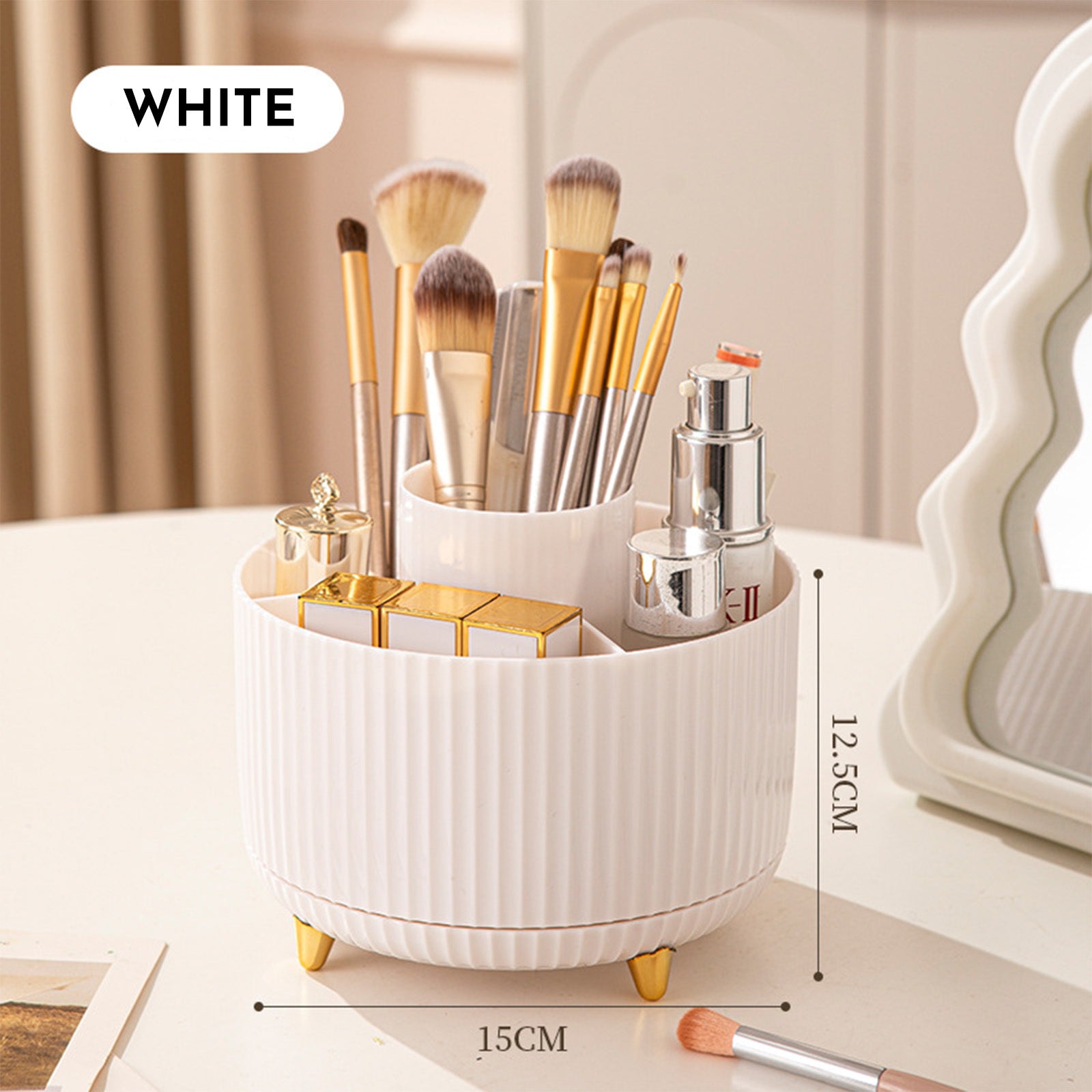 360 Rotating Makeup Brush Holder & Organizer  Countertop Storage For Cosmetics & Skincare 8 Colors