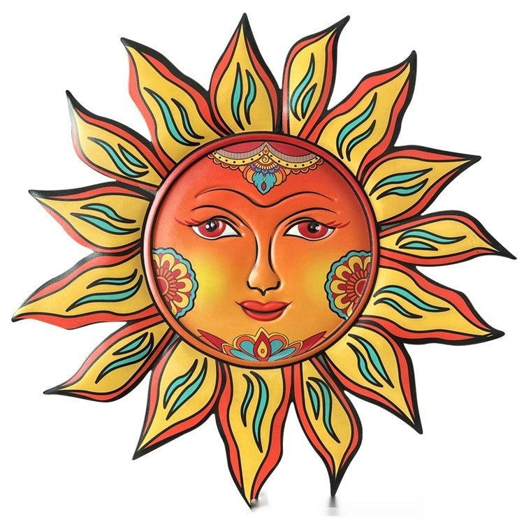 Iron Sun Face Wall Hanging Garden Indoor Living Room Metal Decorative Crafts