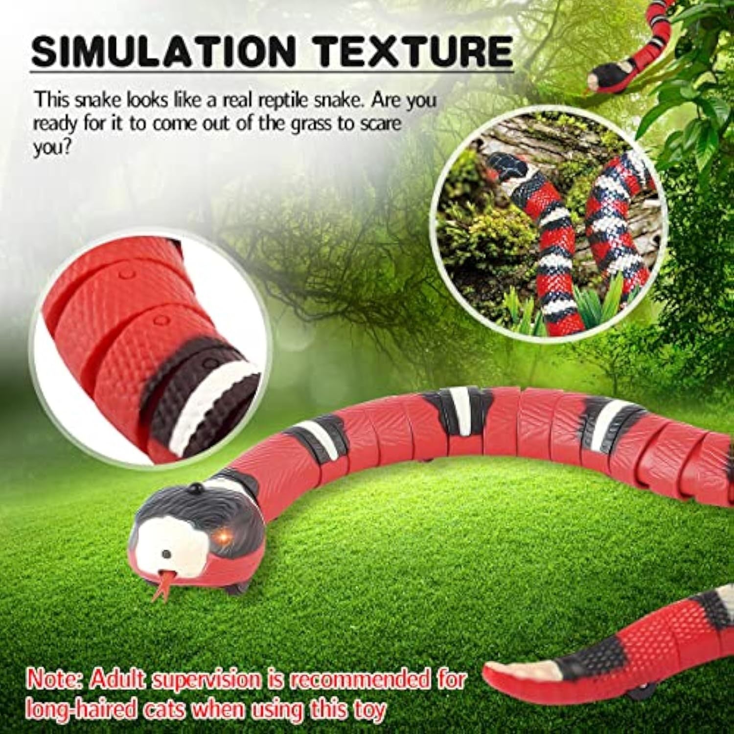 Interactive Cat Toy Snake Smart Sensing Snake Toy For Cat Dog Pet Toy Snake Electric Infrared Induction Snake Gag Toy USB Rechargeable Realistic RC Snake Tricky Joke Toy