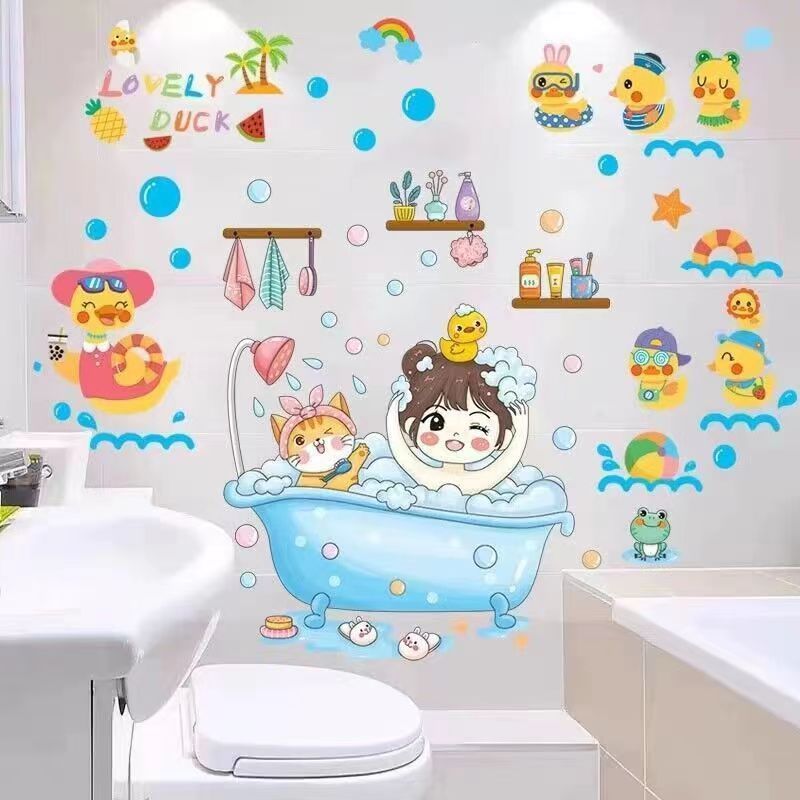 Cartoon Stickers Bathroom Tile Wall Waterproof Fish Tank Decoration