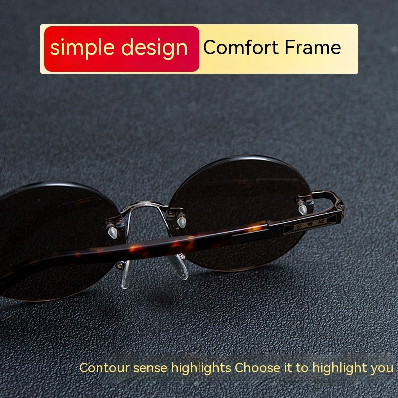 Retro Frameless Round Crystal Glasses Stone Glasses