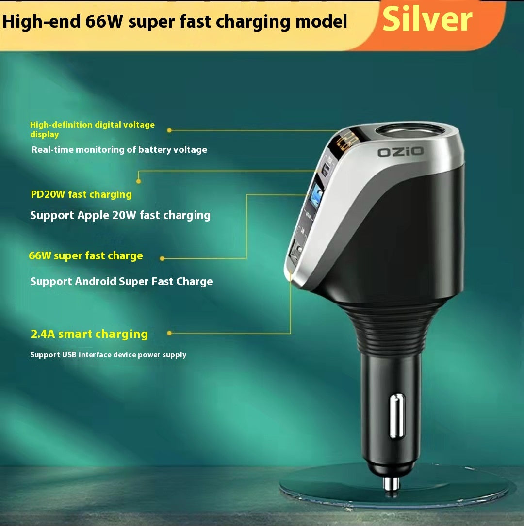Quick Charging Car Cigarette Lighter With One To Three Conversion Plug