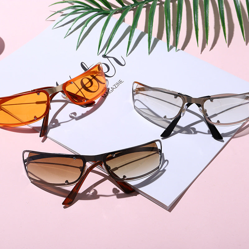 Small Frame Frameless Trimming Fashion Oval Street Sunglasses