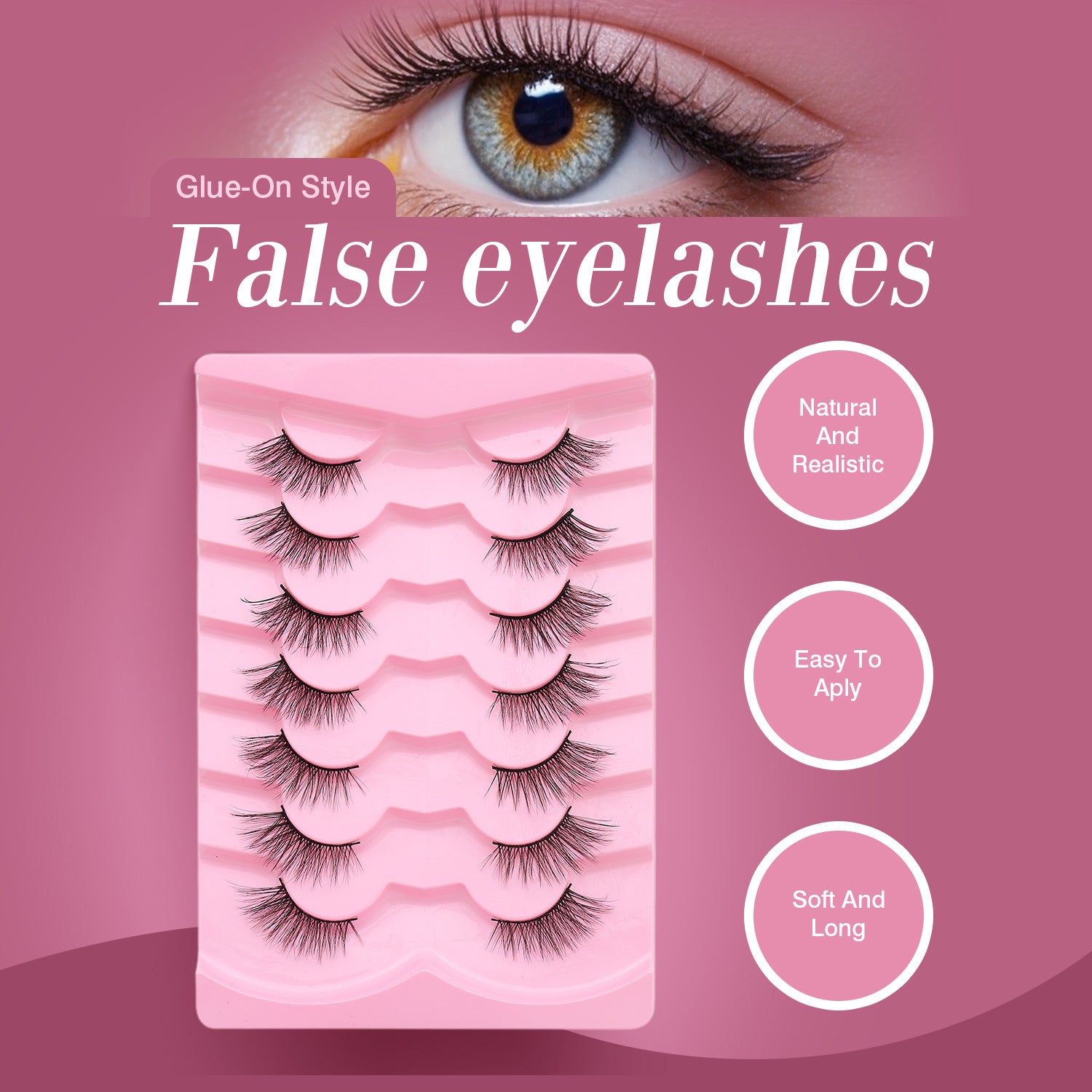 Natural Lashes Wispy Lashes Natural Look False Eyelashes Natural Flared Eyelashes False Eye Lashes Soft Fluffy Lashes 7 Pairs 6mm Gradual 13mm Cat's Eye Transparent Stem Eye Tail Elongated Half Eye Na