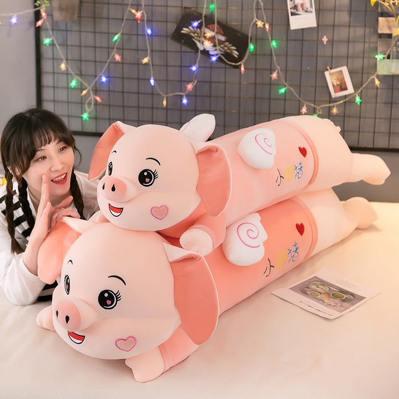 Big Plush Toy On Bed With Piggy Dolls For Girls