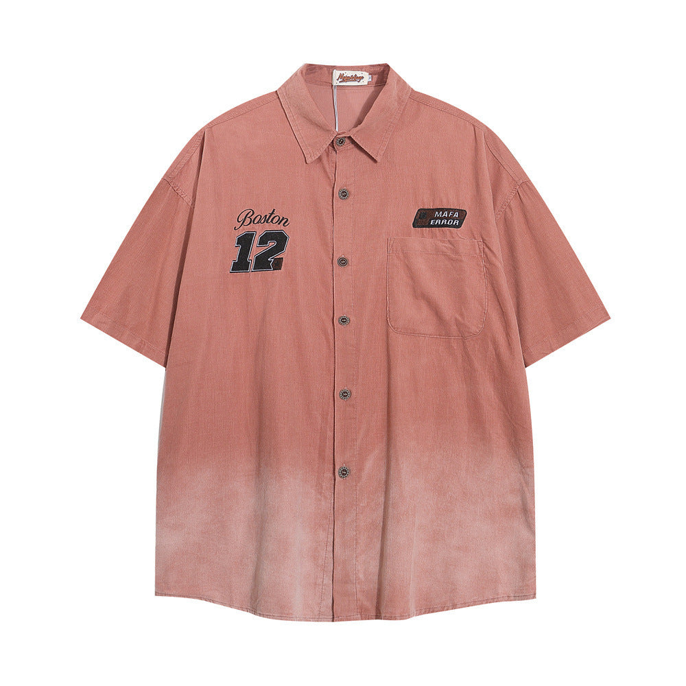 Embroidered Pocket Loose Shirt Summer Men