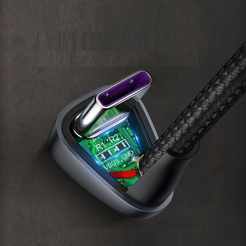 Lvlian USB Type-C Cable 5a Elbow U-shaped Braided Charging Long Cable