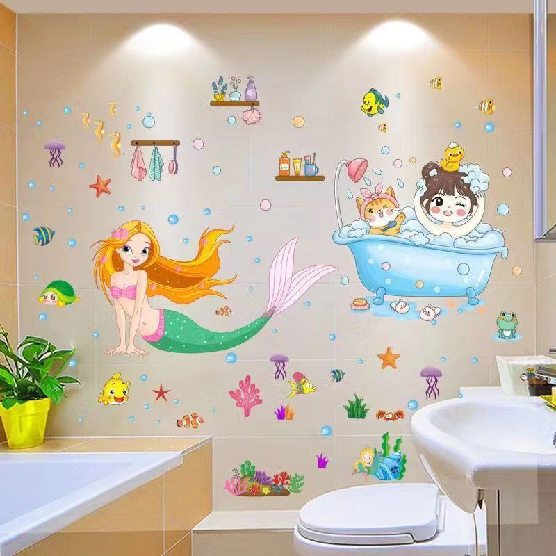 Cartoon Stickers Bathroom Tile Wall Waterproof Fish Tank Decoration