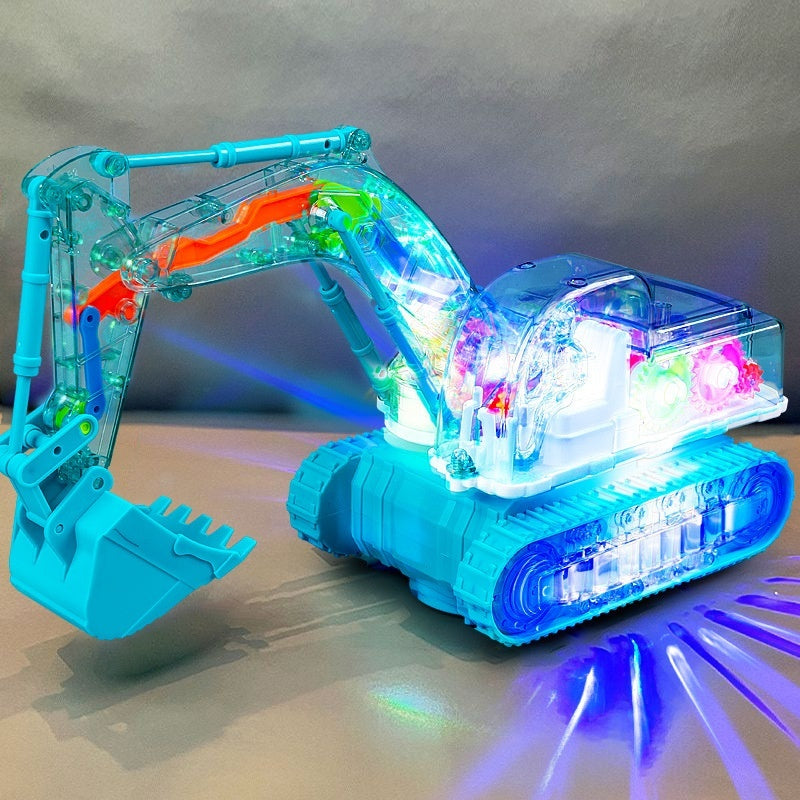 Children's Toy Transparent Mechanical Gear Excavator Movable Joint Light Toy