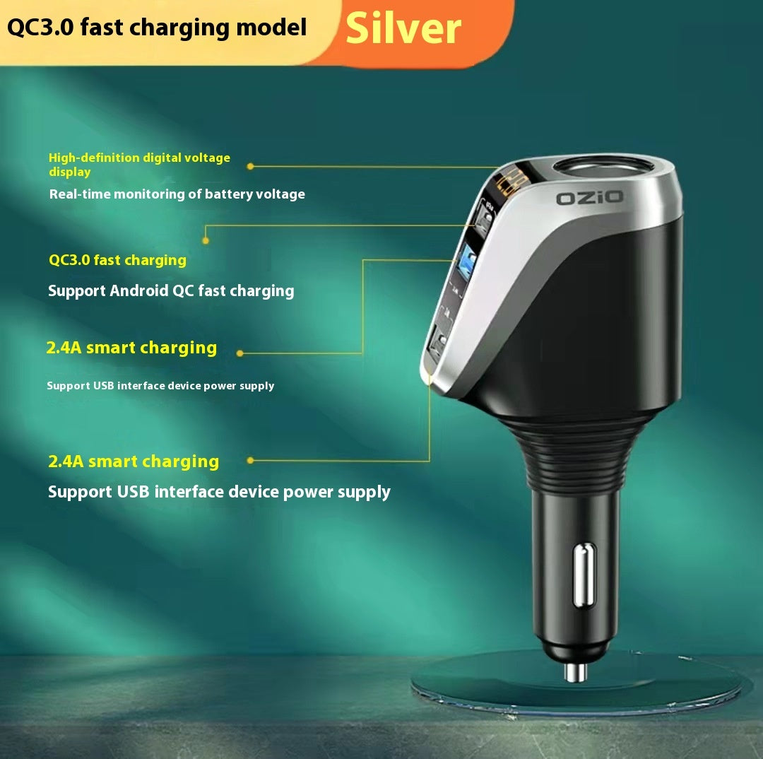 Quick Charging Car Cigarette Lighter With One To Three Conversion Plug