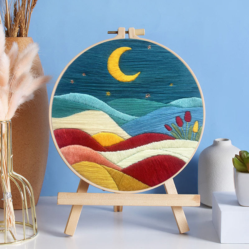 Mountain, Sun And Moon Landscape Embroidery Material Package