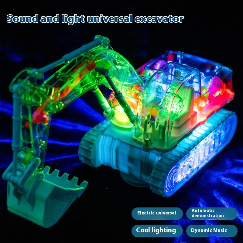 Children's Toy Transparent Mechanical Gear Excavator Movable Joint Light Toy