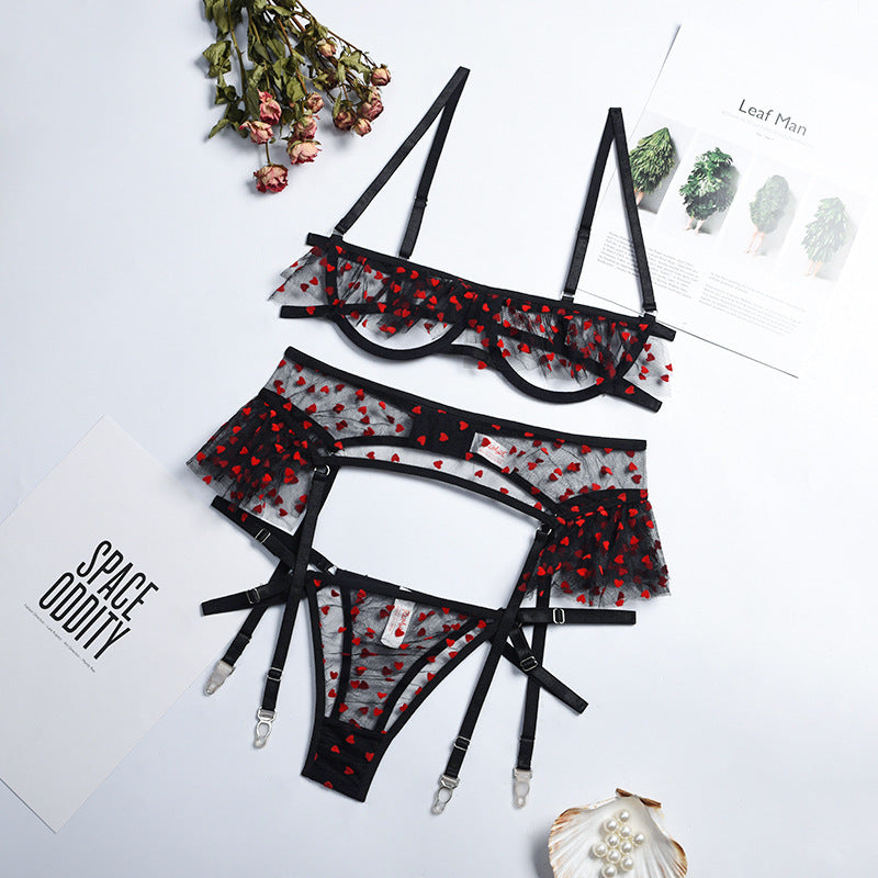 Women's Cute Dewy Flesh Perspective Three-piece Set